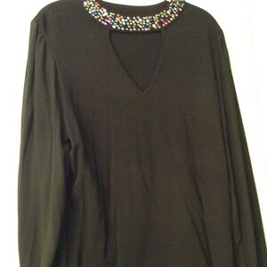 Black Sweater With Multicolor Sparkling Studs Around the Whole Neck Size XL